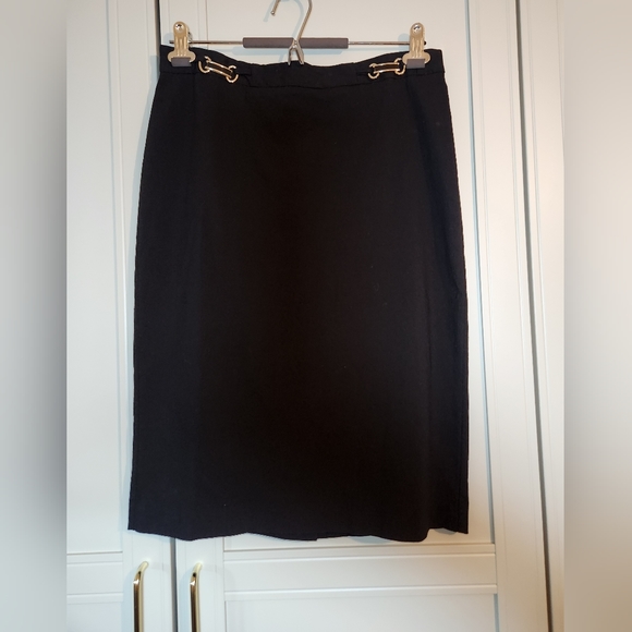 Black Pencil Skirt with Gold Metal Detail at Waist - Picture 7 of 7